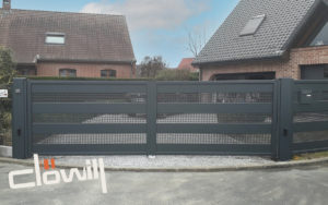 portail alu clonor battant mixte lames 200 toles perforees